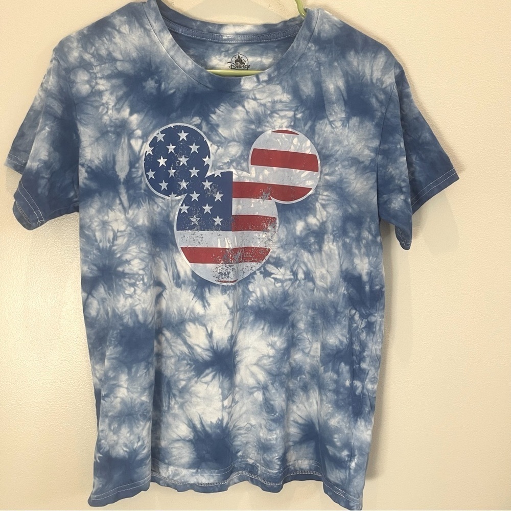 Disney Mickey Mouse T-Shirt M Womens Japan USA Flag Tie Dye Casual Short-sleeve